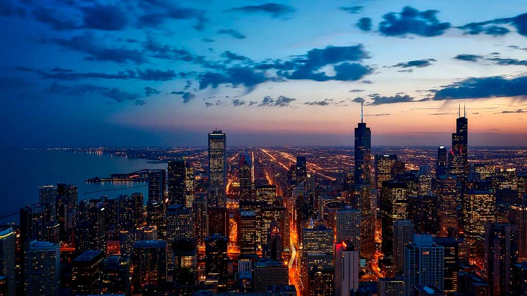 Vista aérea de Chicago à noite